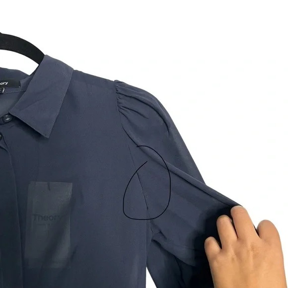 Theory Women's Navy Blue Silk Collared Button Front Mini Shirt Dress Size 0 - Picture 11 of 11